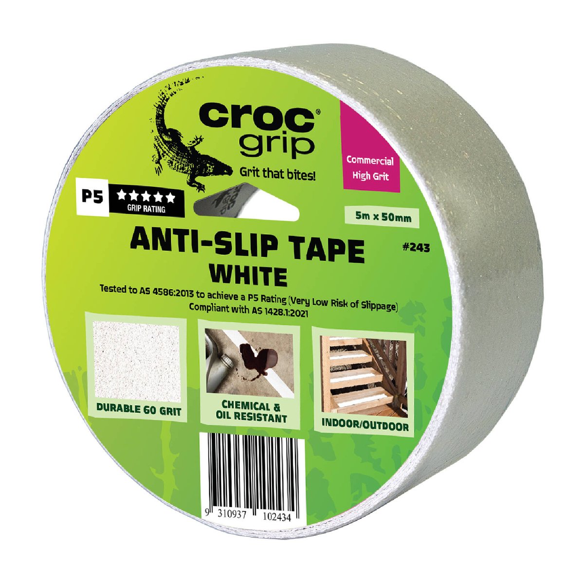 Croc Grip Anti Slip Tape 5m x 50mm White 60-Grit Durable Adhesive - SuperSaverAU - view 1