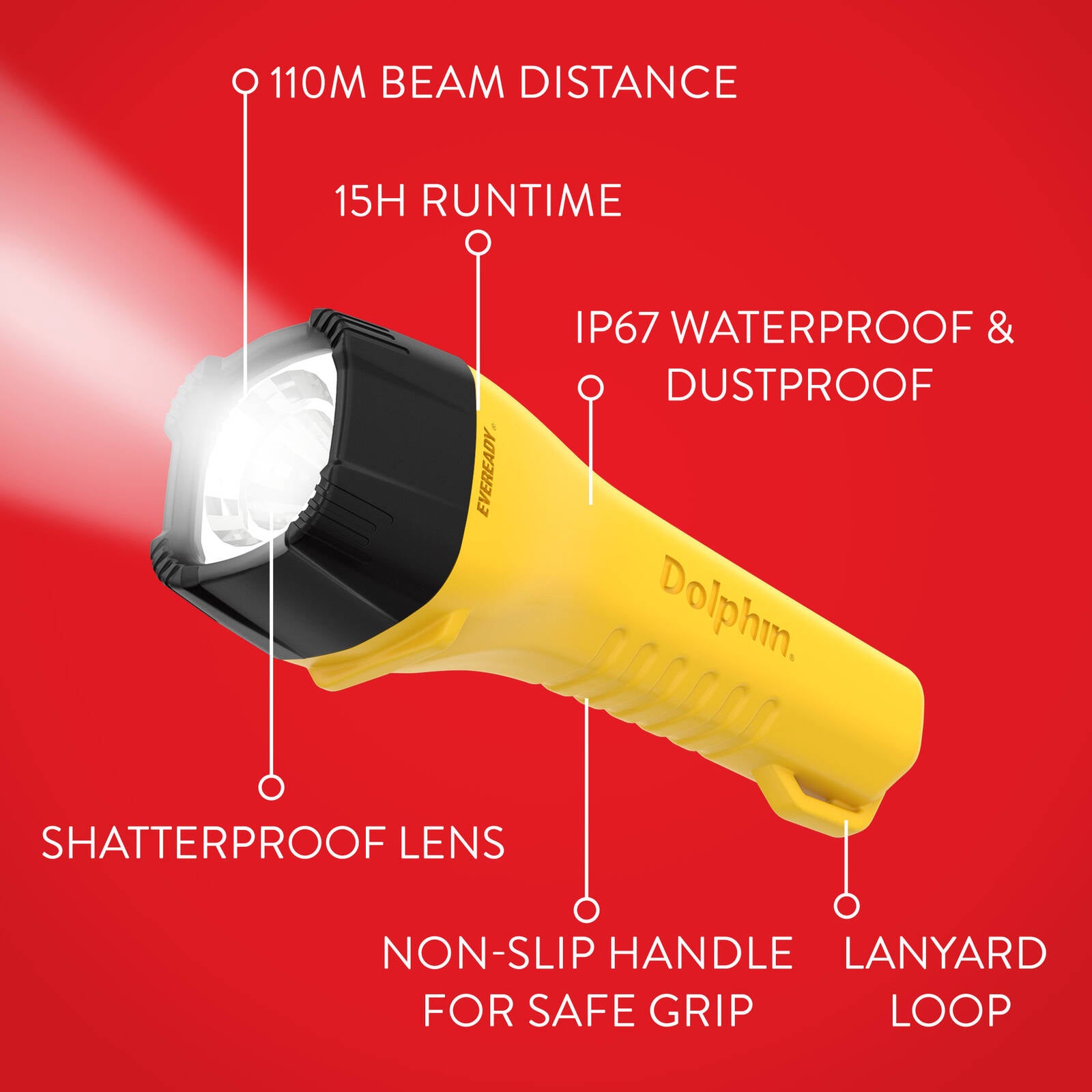 Eveready Dolphin Hybrid Rechargeable Floating LED Flashlight 225 Lumen YLHH41