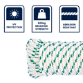 Grunt 8mm x 25m Outdoor Rope, White with Green Trace, Braided Polypropylene, 600kg Break Strength