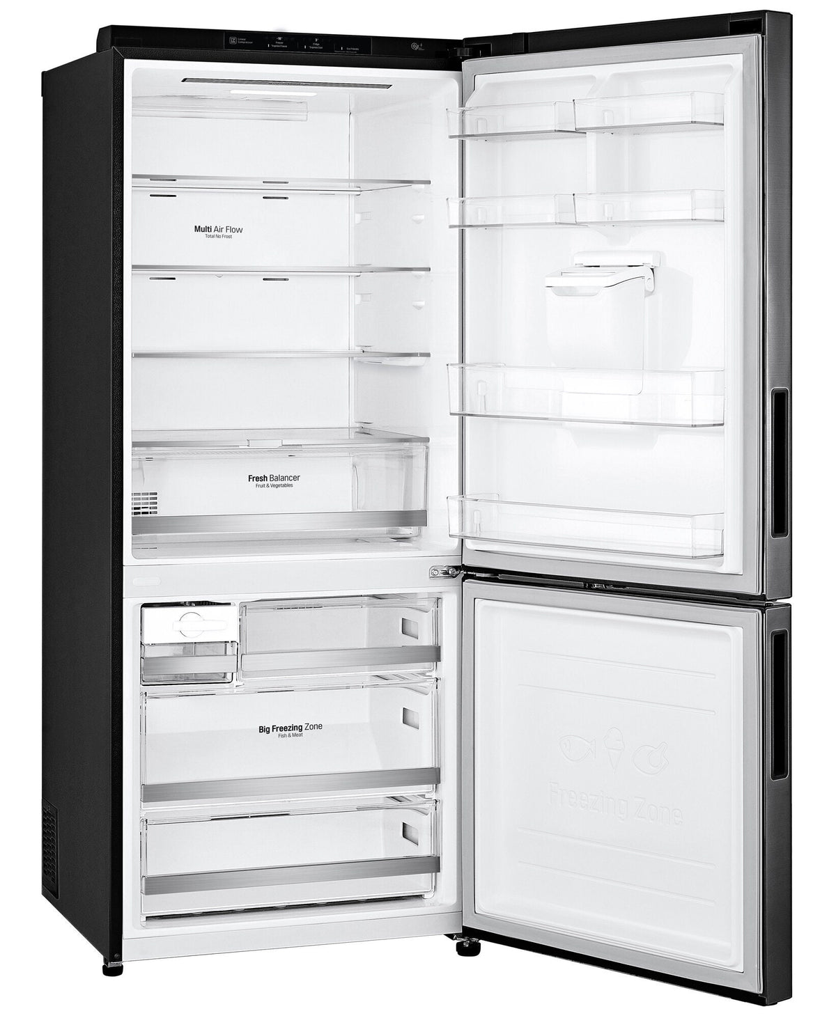 LG 420L Bottom Mount Non-Plumbed Fridge - Matte Black, Water Dispenser, Door Cooling - GB-W455MBL