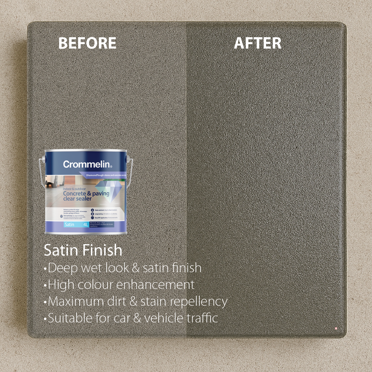 Crommelin 4L Clear Satin DiamondTough Concrete Sealer - Solvent Based - Moisture Protection - SuperSaverAU - view 4