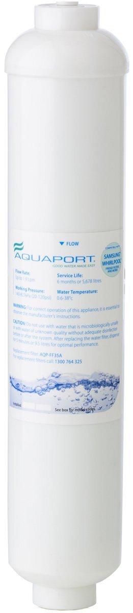 Aquaport Inline External Fridge Water Filter - Lasts 6 Months or 5678L, Flow Rate to 1.9L/Minute - AQP-FF35A