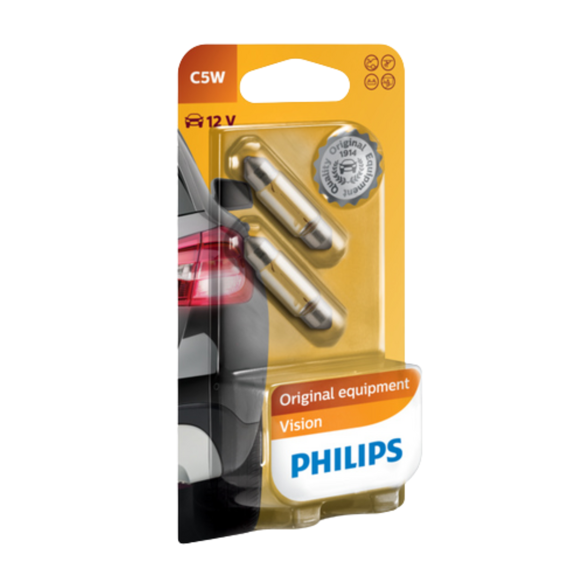 Philips 12V 5W SV8.5 Incandescent Signalling Globe 2 Pack - 128mm x 30mm - Durable