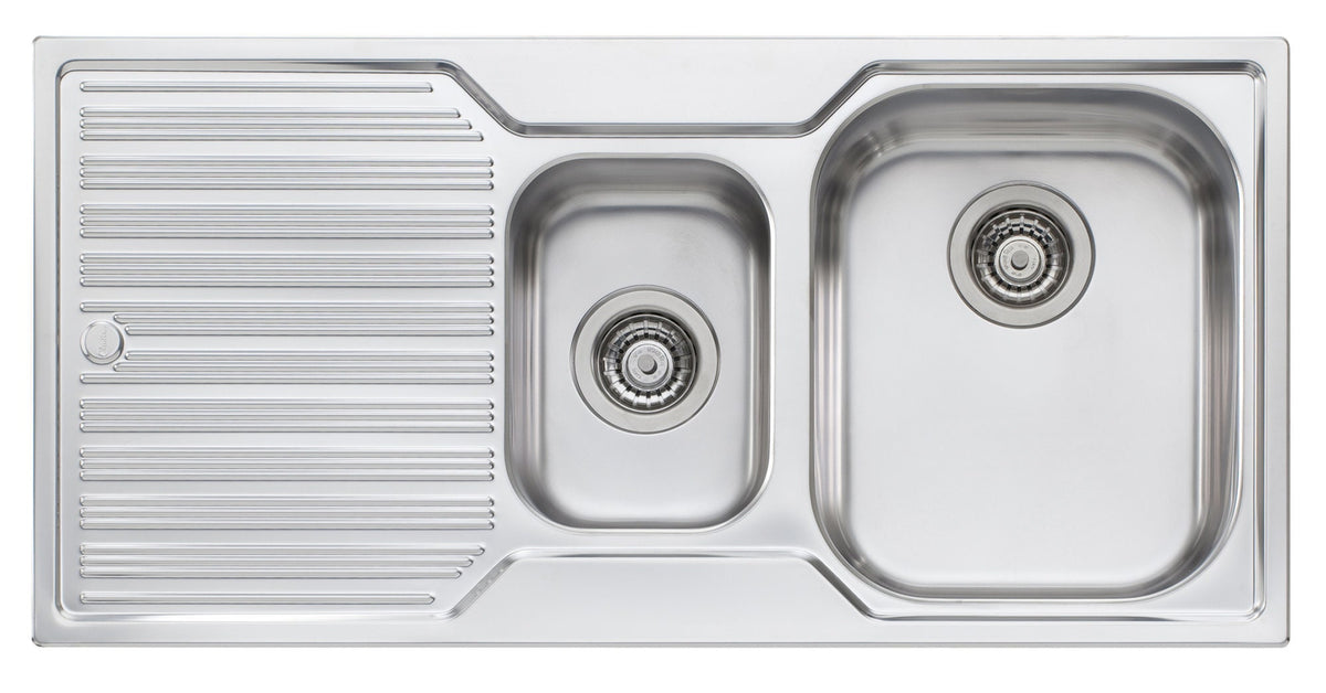 Oliveri Diaz 1 and 1/2 Bowl Left Hand Drainer Topmount Sink - 980mm Stainless Steel, No Tap Hole - DZ102NTH