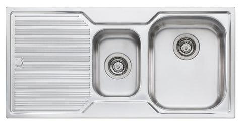 Oliveri Diaz 1 and 1/2 Bowl Left Hand Drainer Topmount Sink - 980mm Stainless Steel, No Tap Hole - DZ102NTH