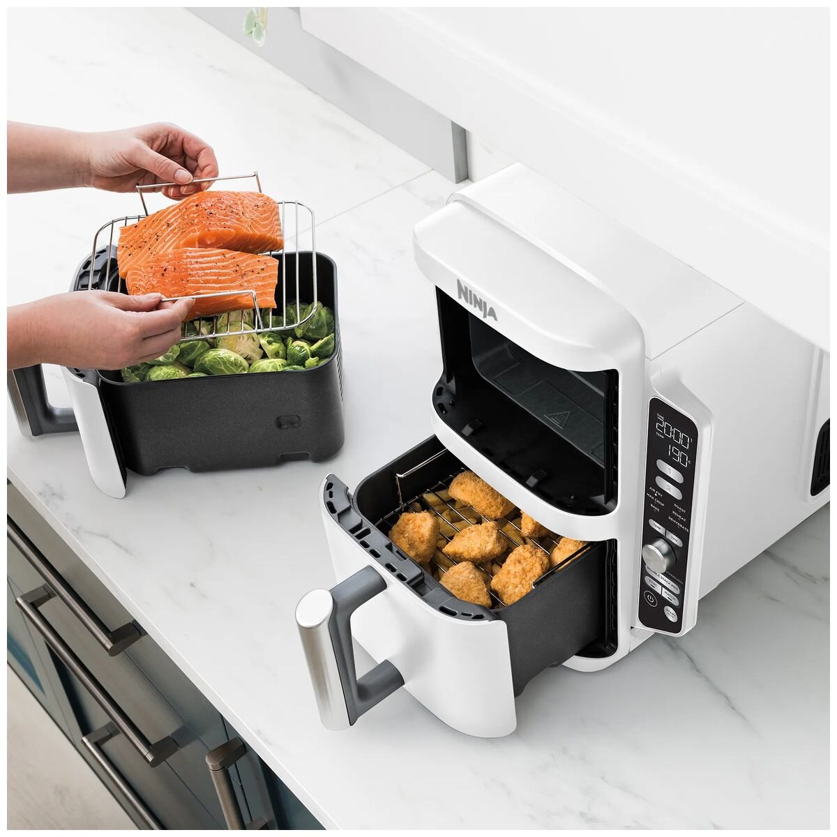 Ninja DoubleStack 9.5L Two Drawer Air Fryer - Stacked Design, Sync Function, White Finish - SL400WH