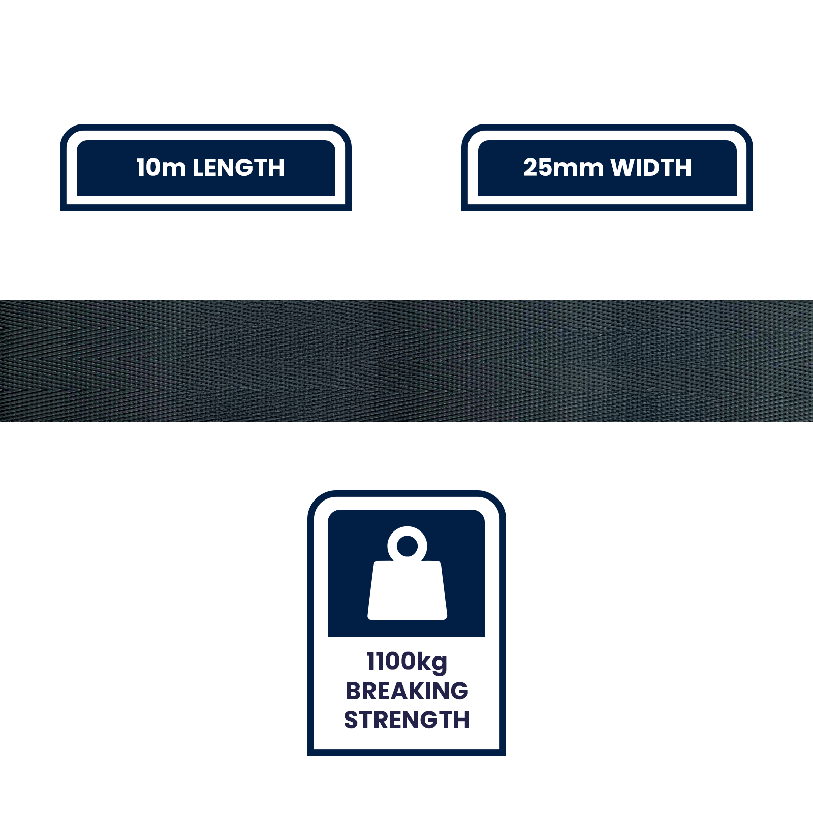 Grunt 25mm x 10m Heavy Duty Black Polyester Webbing