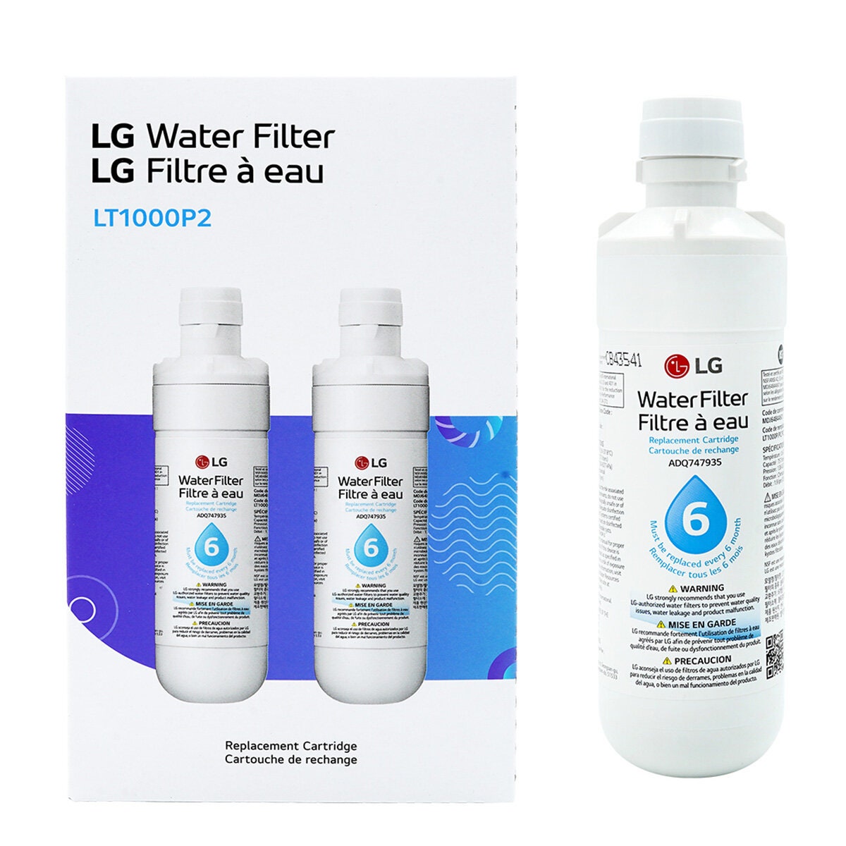 LG Refrigerator Water Filter Replacement 2 Pack - NSF Certified, Genuine LG Filters - LT1000P2