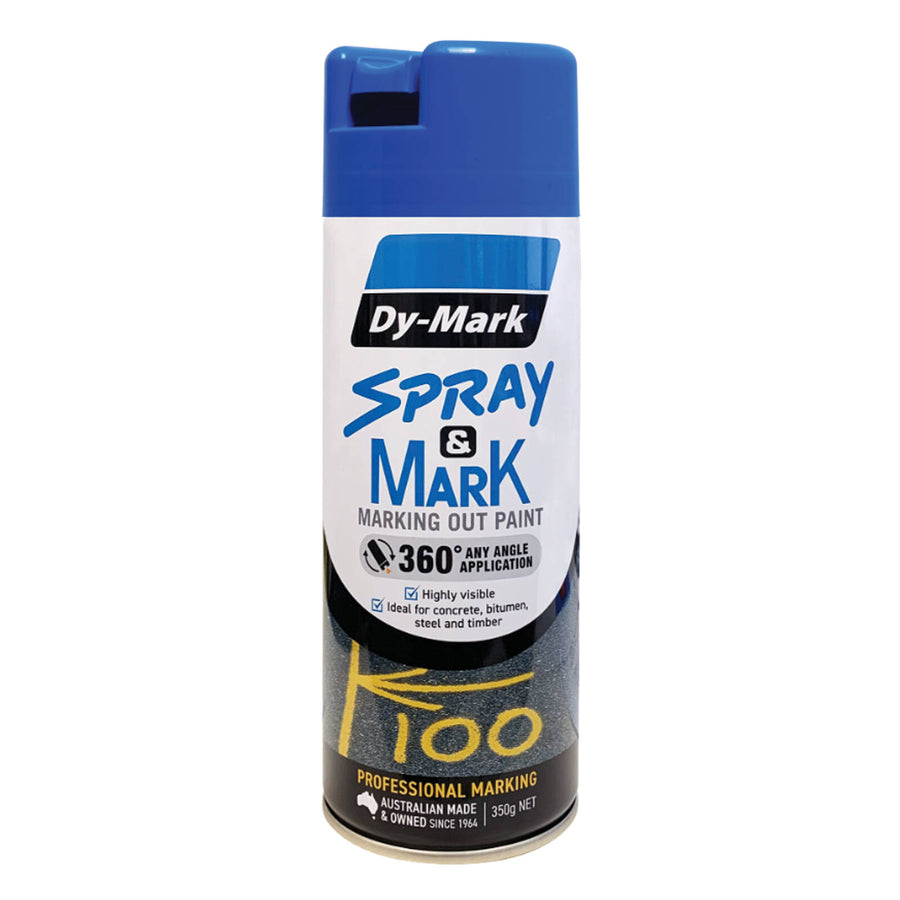 Dy-Mark 350g Blue Spray & Mark Line Marking Paint, Inverted, Splatter Resistant