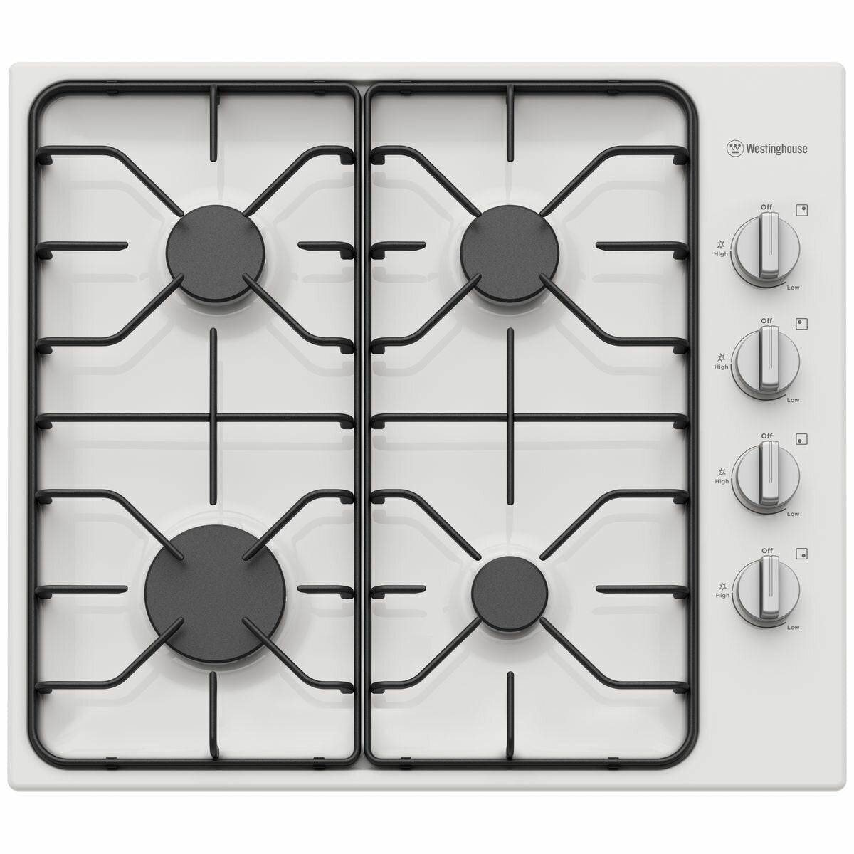 Westinghouse 60cm 4 Burner Gas Cooktop - White Enamel, Wok Burner, Flame Failure Device - WHG640WC