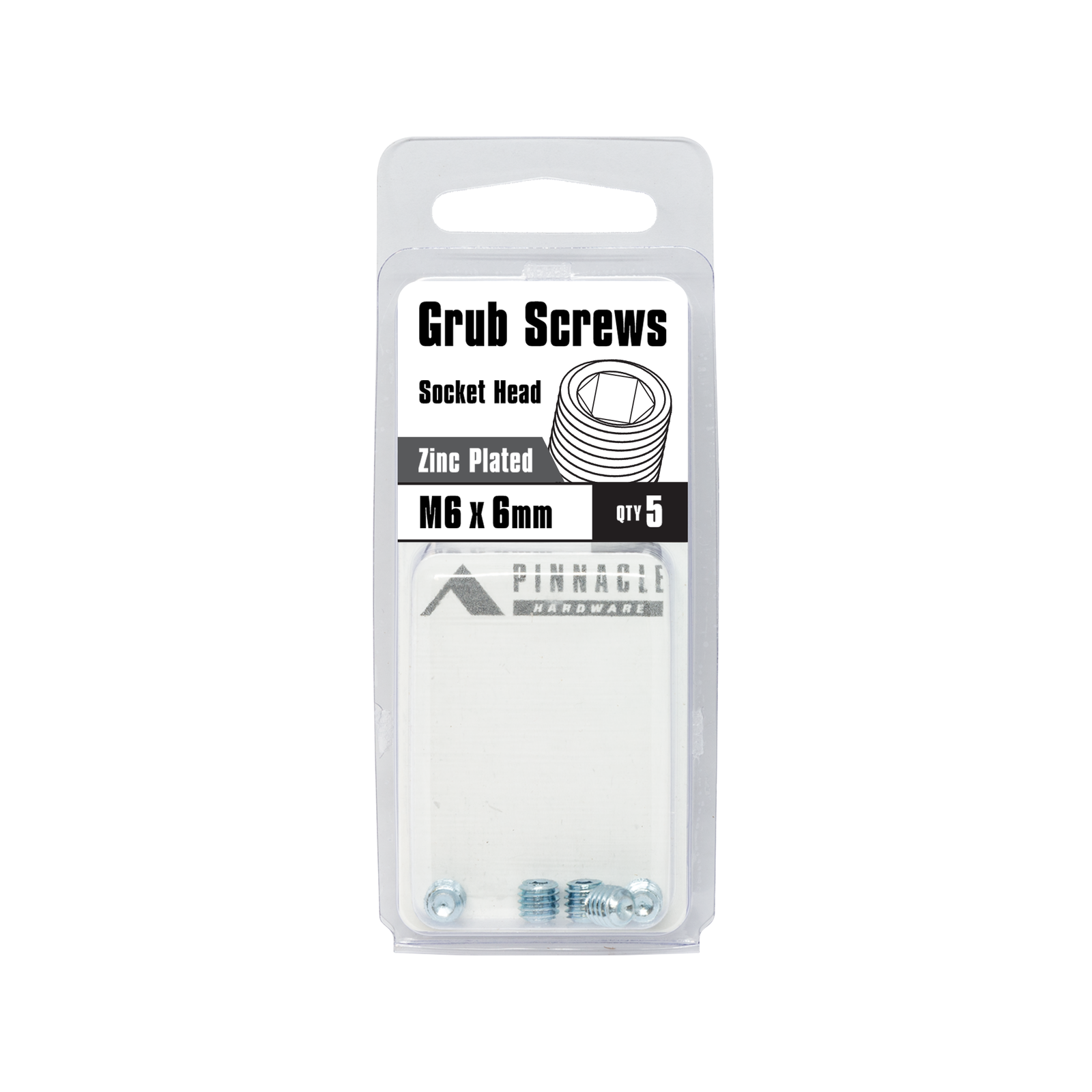 Pinnacle M6 x 6mm Zinc Plated Alloy Grub Screw - 5 Pack