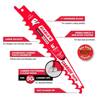 Diablo Reciprocating Saw Blade - 12" - Carbide - Pruning & Clean Wood