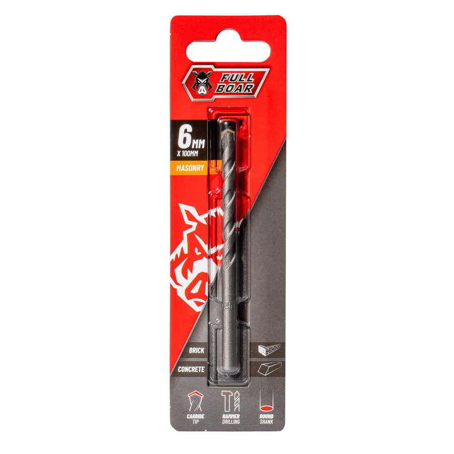 Full Boar 6mm TCT Masonry Drill Bit, Hammer-Rated for Brick & Concrete