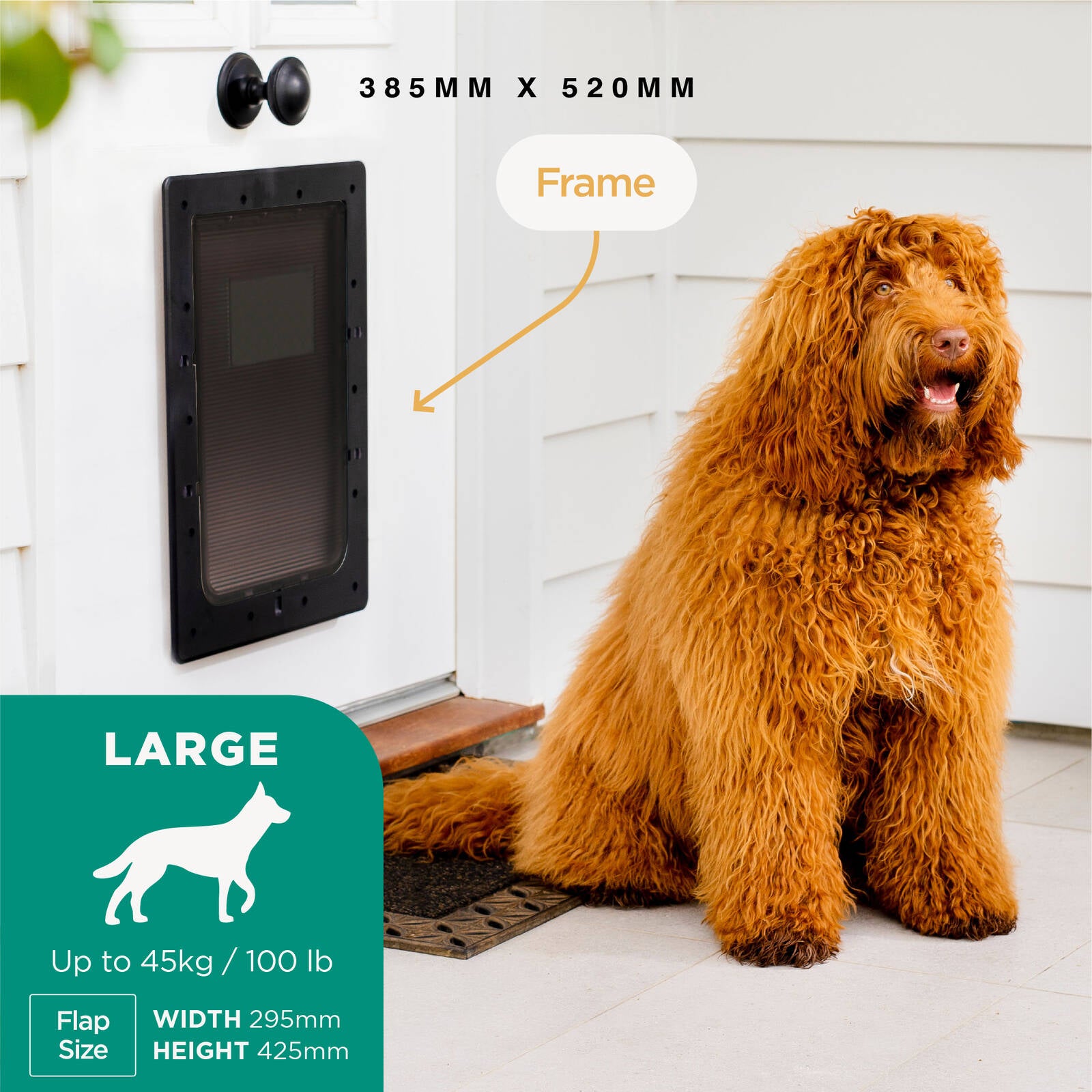 Hakuna Pets Large Black Super Tough Pet Door 295 x 425mm