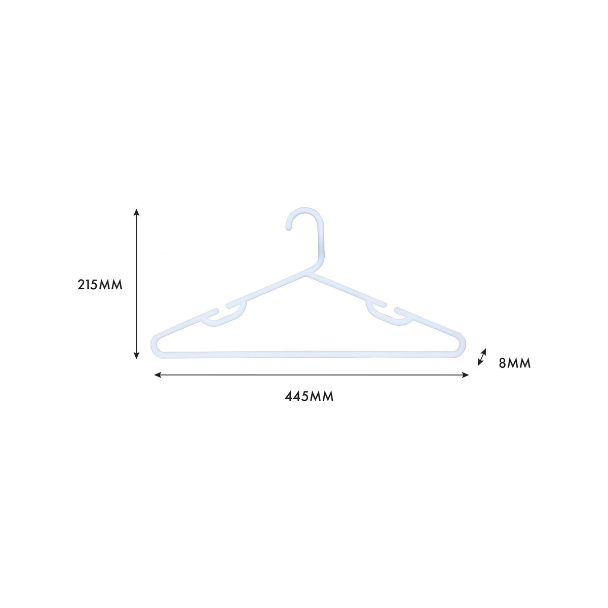 Practa White Heavy Duty Plastic Tube Clothes Hangers 15 Pack - 445mm x 215mm - Anti-Slip Notches - Extra-Wide Design