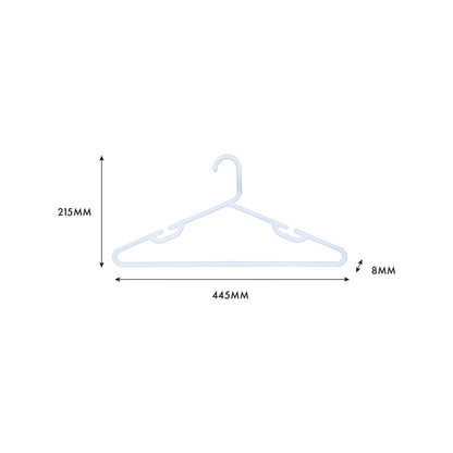 Practa White Heavy Duty Plastic Tube Clothes Hangers 15 Pack - 445mm x 215mm - Anti-Slip Notches - Extra-Wide Design