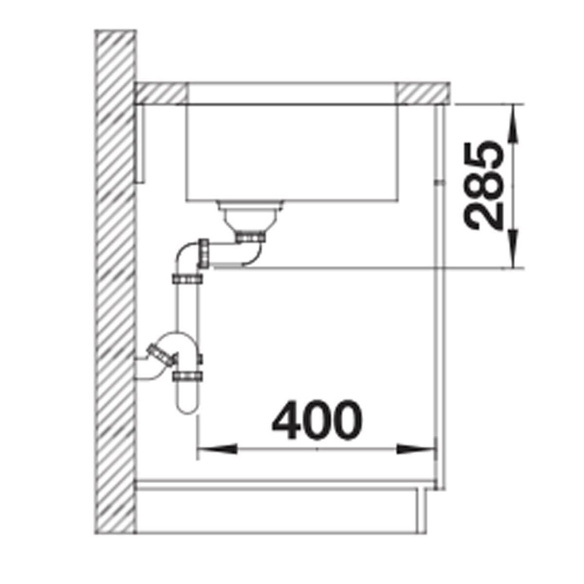 Blanco Solis 400-U undermount sink - brushed stainless steel, covered C-overflow, InFino drain - 527999