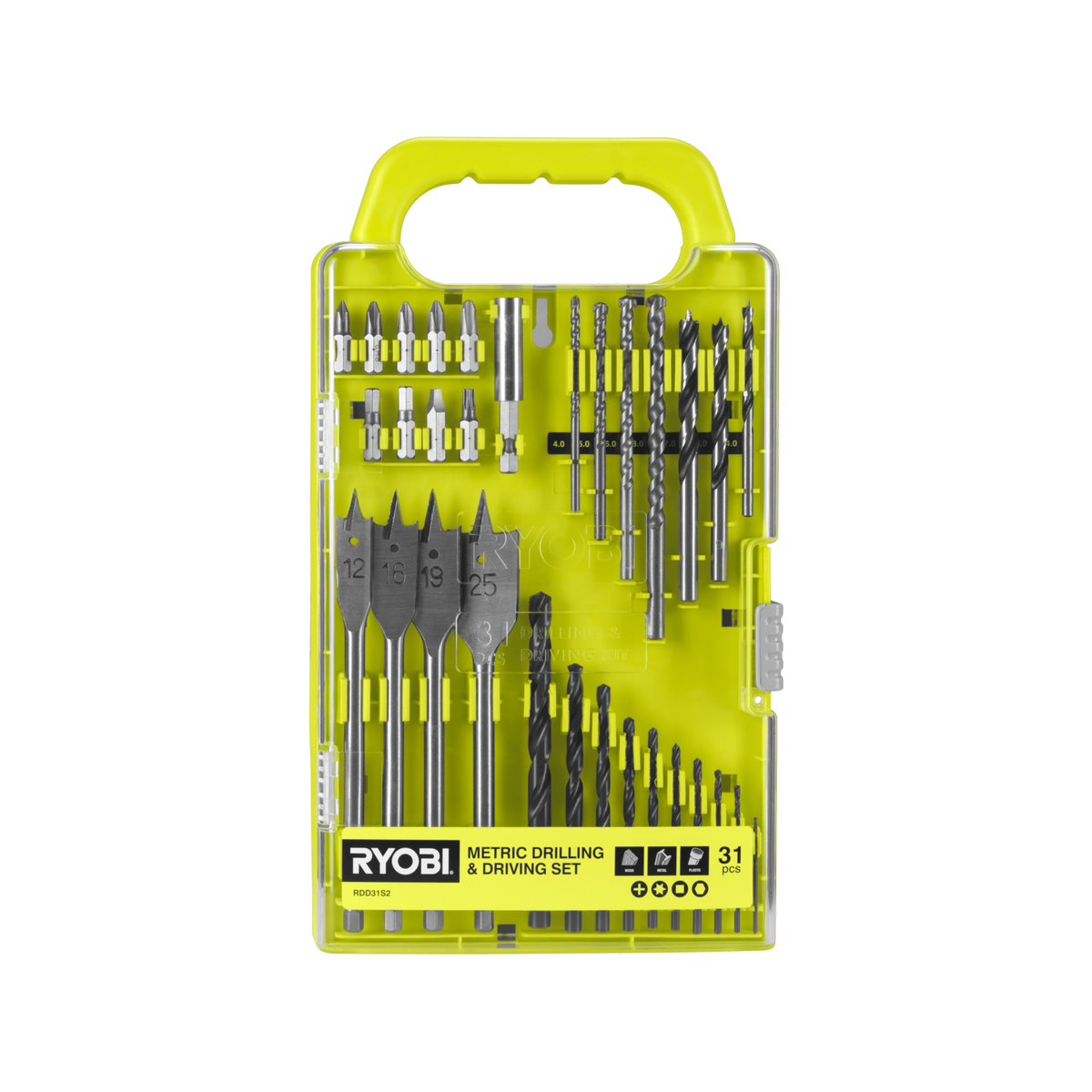 Ryobi 31 Piece Metric Drill and Drive Set RDD31S2 - 159mm x 35mm x 279mm - Versatile for Metal, Timber, Plastic, and Masonry - SuperSaverAU - view 2