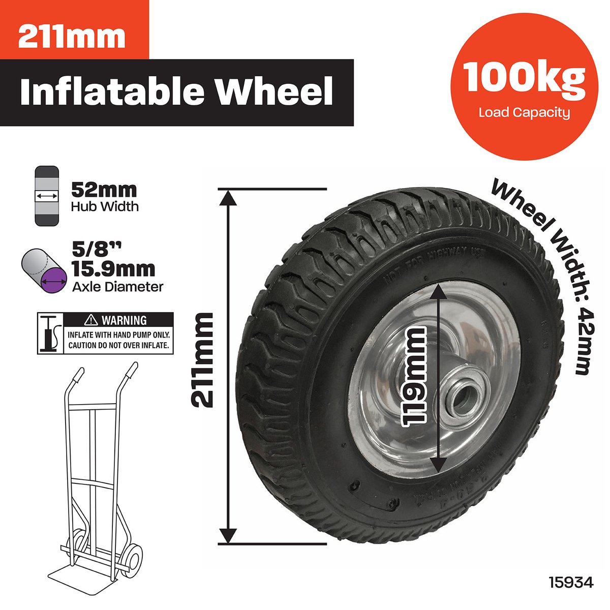 Move It Pneumatic Wheel 5/8'' Bearing 250x4 Steel Hub Durable - SuperSaverAU - view 2