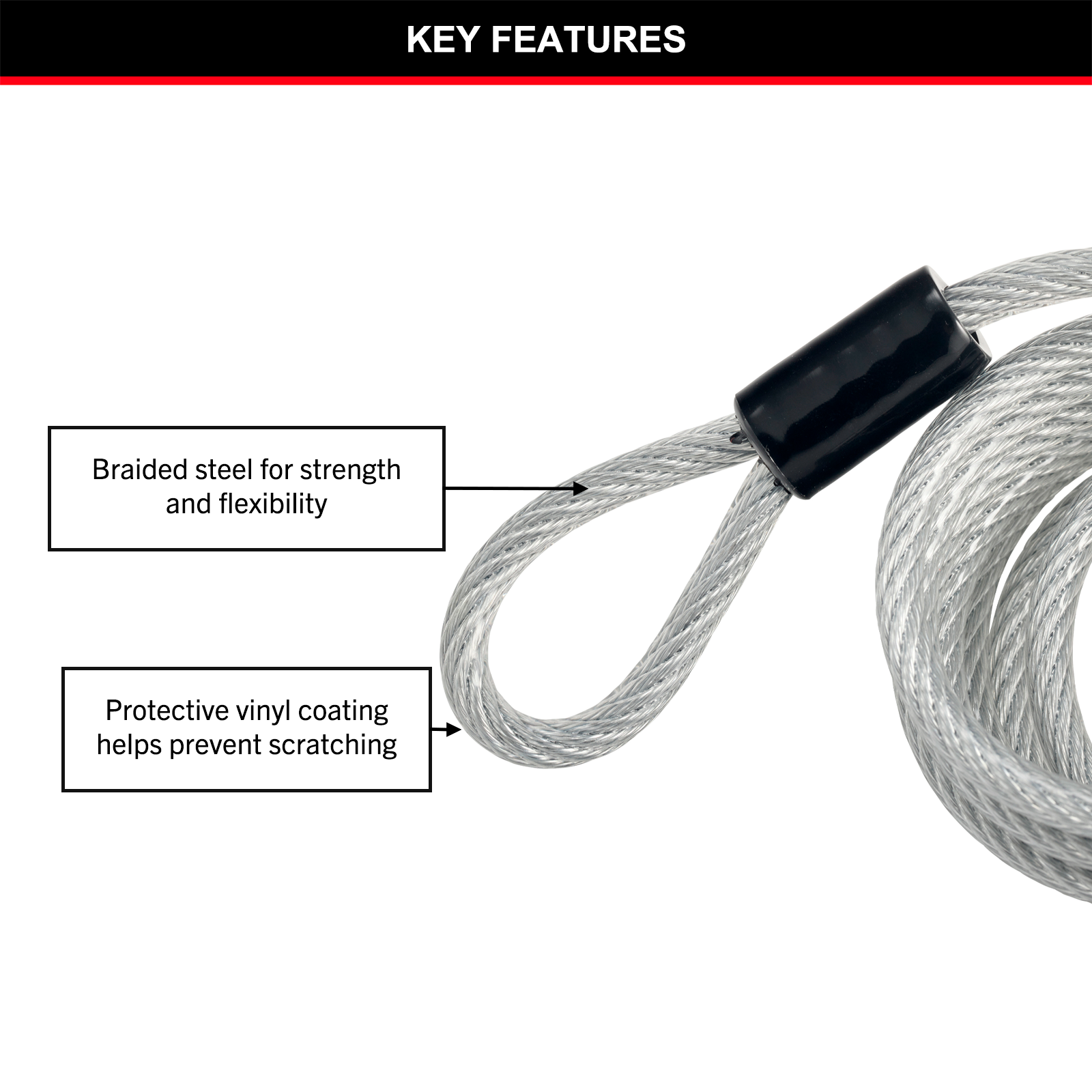 Master Lock 6mm x 1.8m Looped Self-Coiling Cable, Vinyl-Coated Braided Steel