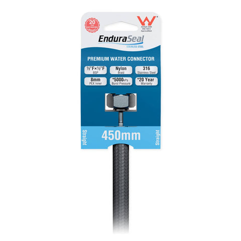 Enduraseal 450mm Silver Flexible Braided Water Connector - 1/2" BSP Fittings - Durable & Rust Resistant - SuperSaverAU - view 2