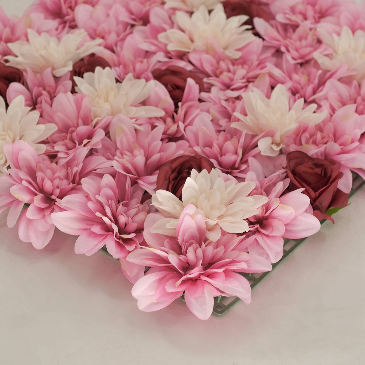 Un Real Dahlia Rose Flower Hedge Tile - 50 x 50cm - Blush Pink, Cream, Burgundy - Realistic Design, Maintenance-Free - SuperSaverAU - view 5