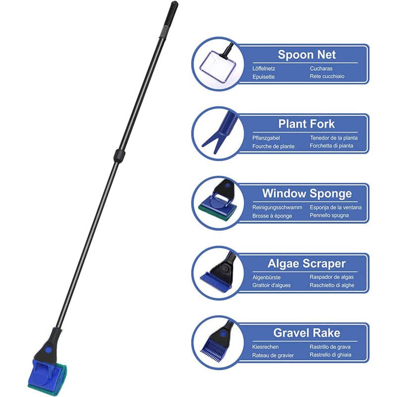 5-In-1 Aquarium Cleaning Tool with Gravel Cleaner, Net and Scrubber - view 4