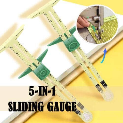 5-In-1 Sliding Gauge Sewing Measuring Tool with Circular Compass - Yellow