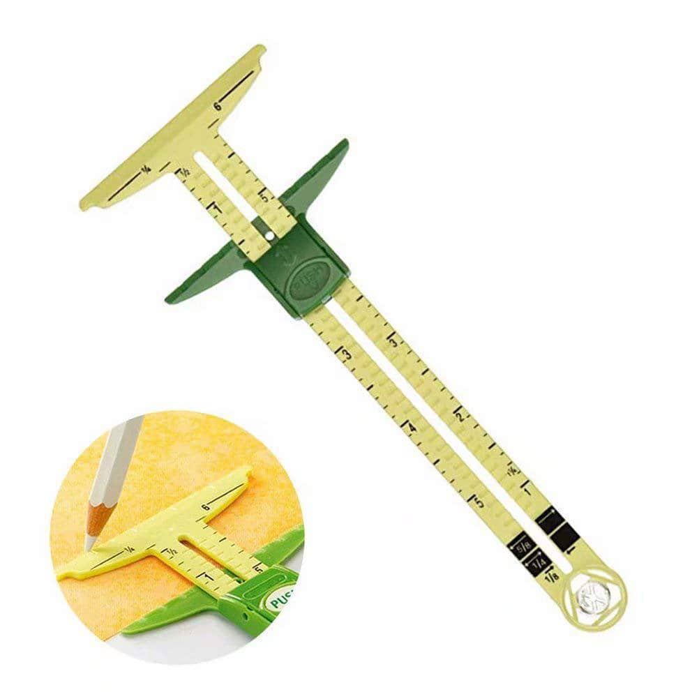 5-In-1 Sliding Gauge Sewing Measuring Tool with Circular Compass - Yellow - view 2