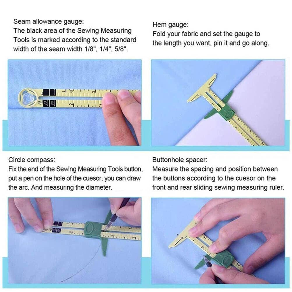 5-In-1 Sliding Gauge Sewing Measuring Tool with Circular Compass - Yellow - view 5