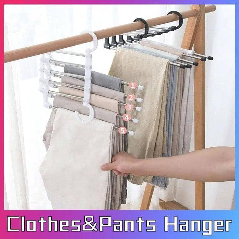 5-In-1 Stainless Steel Pants Rack Hanger Telescopic Wardrobe Shelf - White, Single - view 2