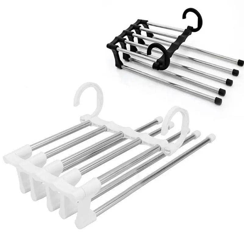 5-In-1 Stainless Steel Pants Rack Hanger Telescopic Wardrobe Shelf - White, Single - view 3