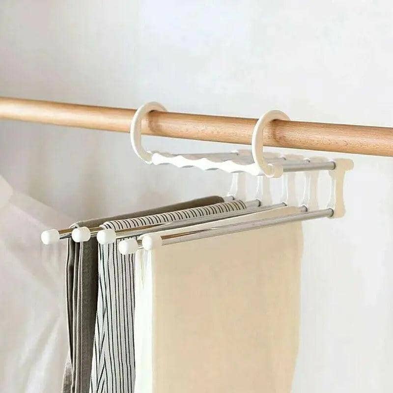 5-In-1 Stainless Steel Pants Rack Hanger Telescopic Wardrobe Shelf - White, Single - view 4