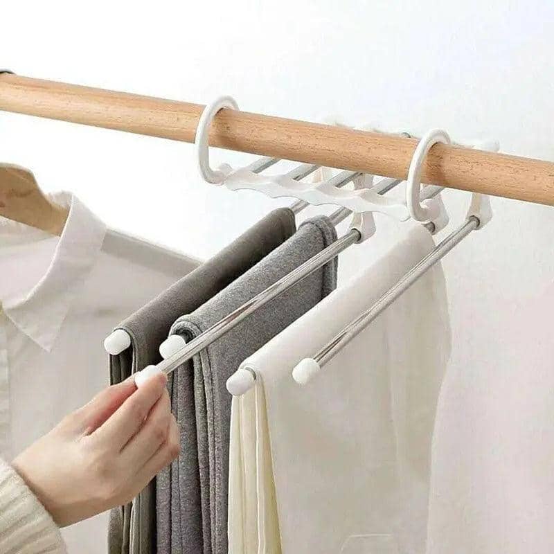 5-In-1 Stainless Steel Pants Rack Hanger Telescopic Wardrobe Shelf - White, Single - view 5