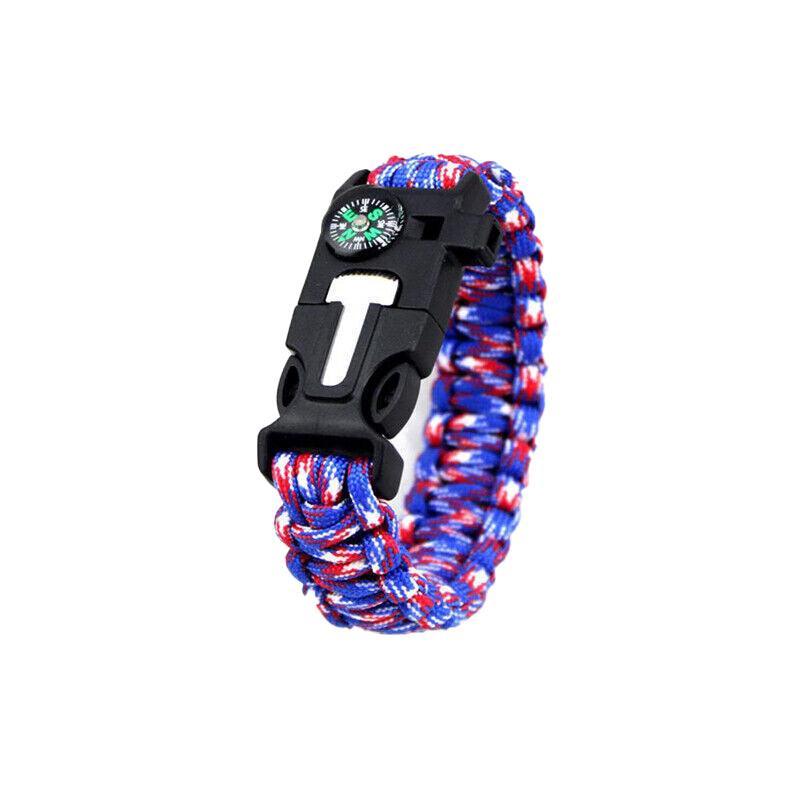 5-In-1 Survival Paracord Bracelet with Whistle, Compass and Fire Starter - Blue Camouflage