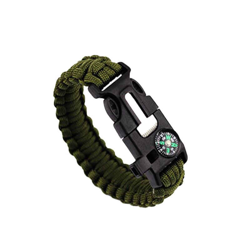5-In-1 Survival Paracord Bracelet with Whistle, Compass and Fire Starter - Green