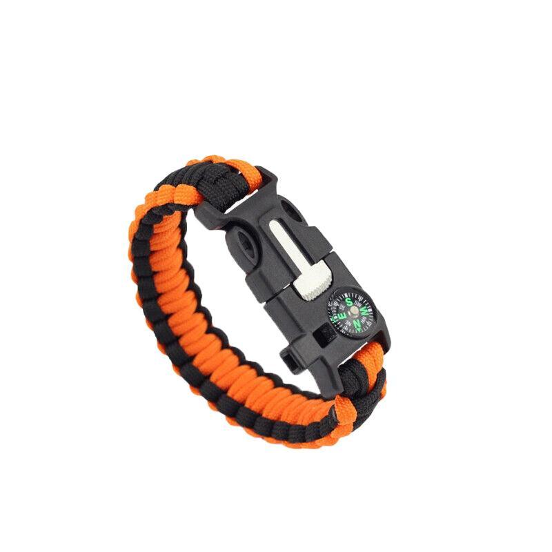 5-In-1 Survival Paracord Bracelet with Whistle, Compass and Fire Starter - Orange