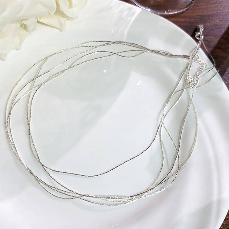 5 Layered Silver Chain Necklace, Stylish Collarbone Choker for Women - view 3