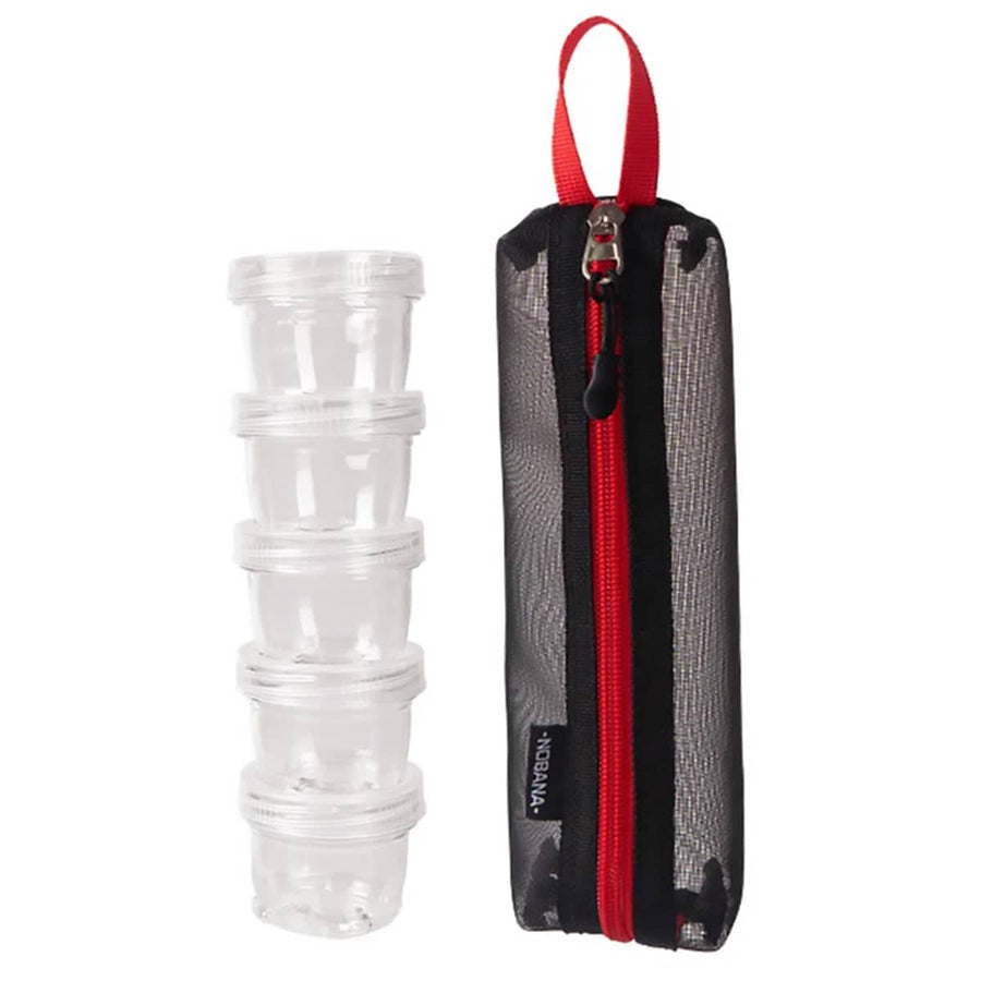 5 Pack Camping Spice Container Set with Mesh Pouch - Black