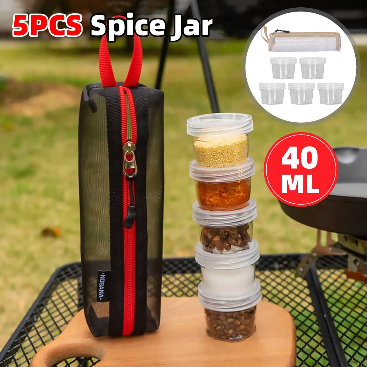 5 Pack Camping Spice Container Set with Mesh Pouch - Black - view 2
