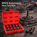 5 Piece Extended Hex Socket Set for Automotive Repair and Removal