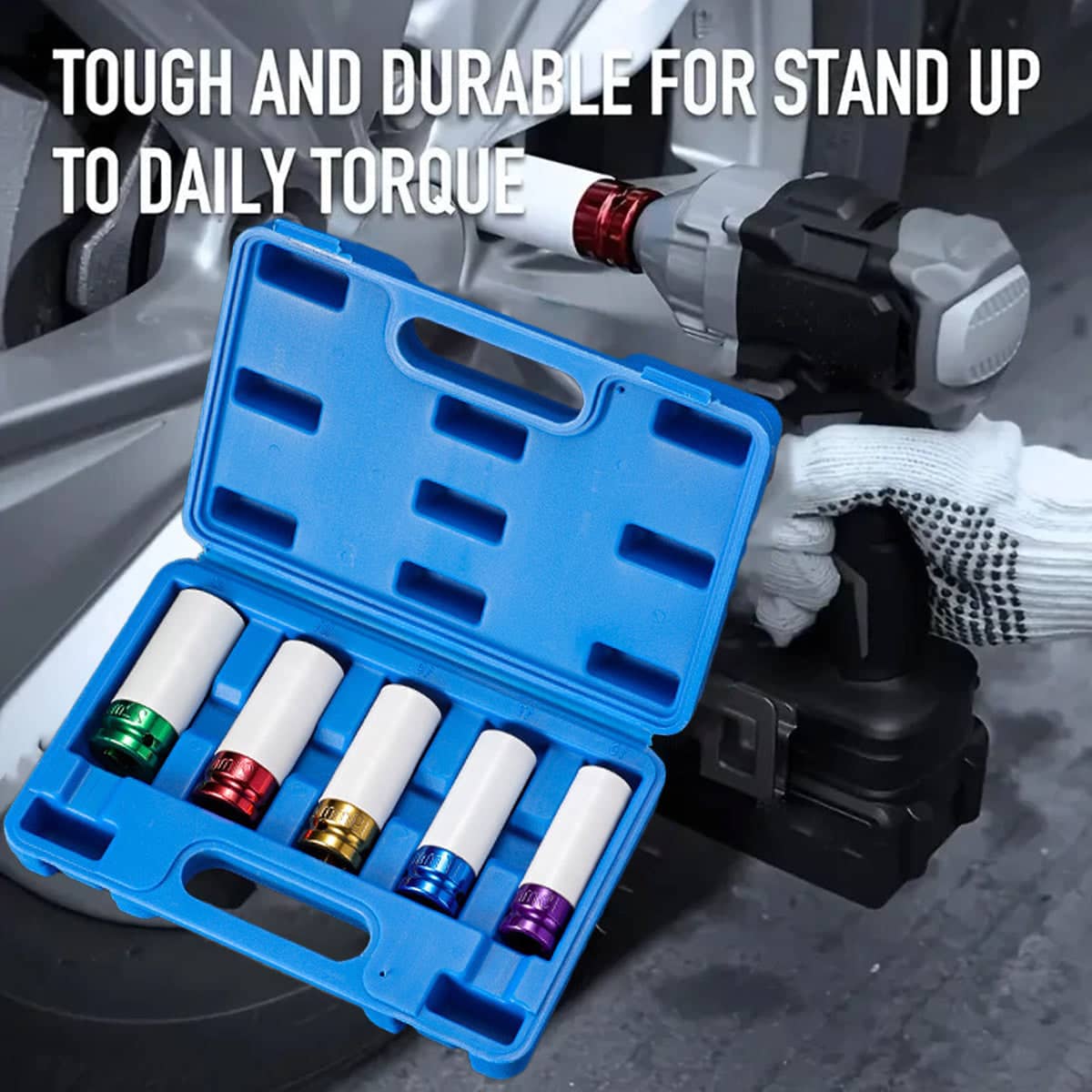 5 Piece Extra Long Lug Nut Impact Socket Set with Wheel Hub Protection - view 5