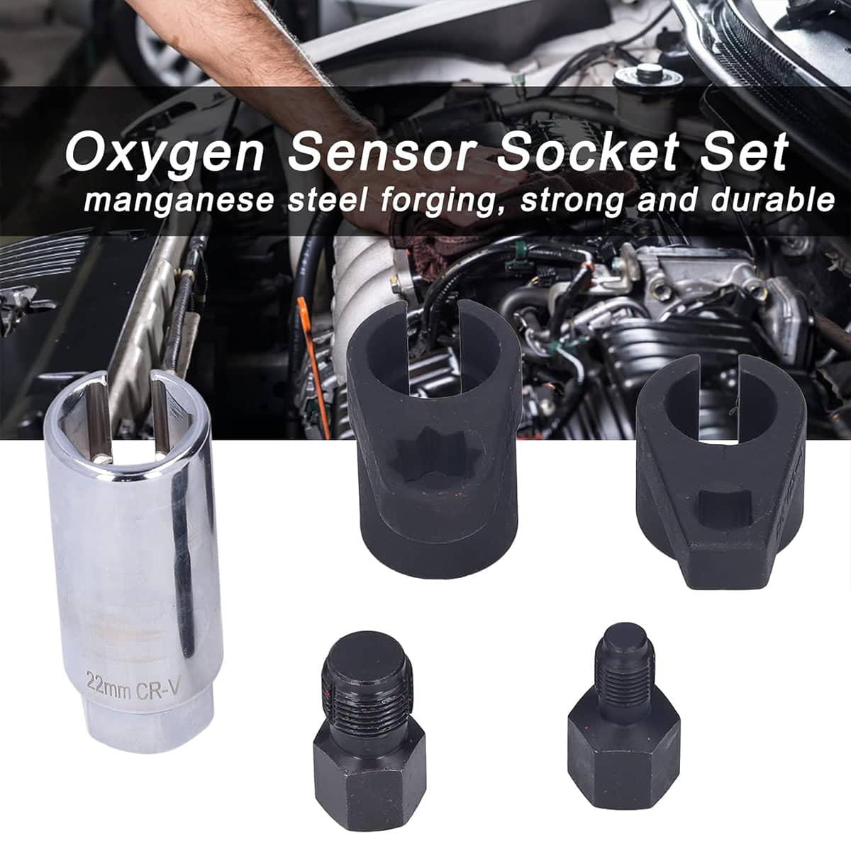 5 Piece Oxygen Sensor Socket Set, Chrome-Plated Manganese Steel - view 5