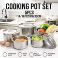 5 Piece Stainless Steel Cooking Pot Set with Lids 14, 18, 22, 26 and 30 cm