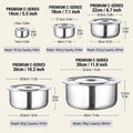 5 Piece Stainless Steel Cooking Pot Set with Lids 14, 18, 22, 26 and 30 cm - view 3