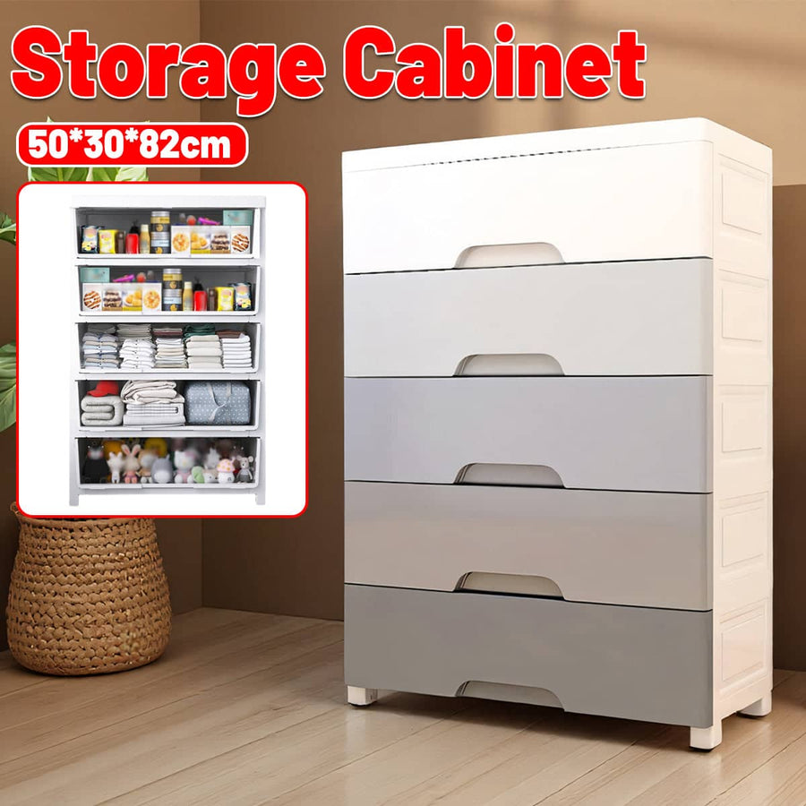 5 Tier Large Plastic Drawer Storage Cabinet with Wheels, Dustproof and Space Saving