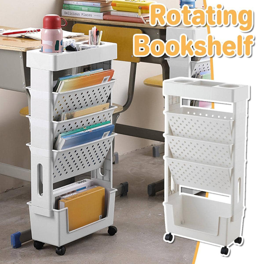5-Tier Rolling Bookshelf Movable Book Rack Storage Organiser with Wheels