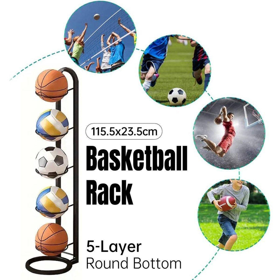 5 Tier Steel Basketball Storage Rack for Footballs and Sports Balls