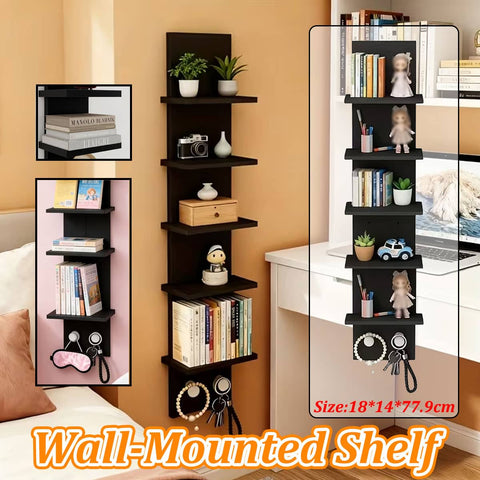 5 Tier Wall Mounted Shelf Black for Home Living Room Storage Use