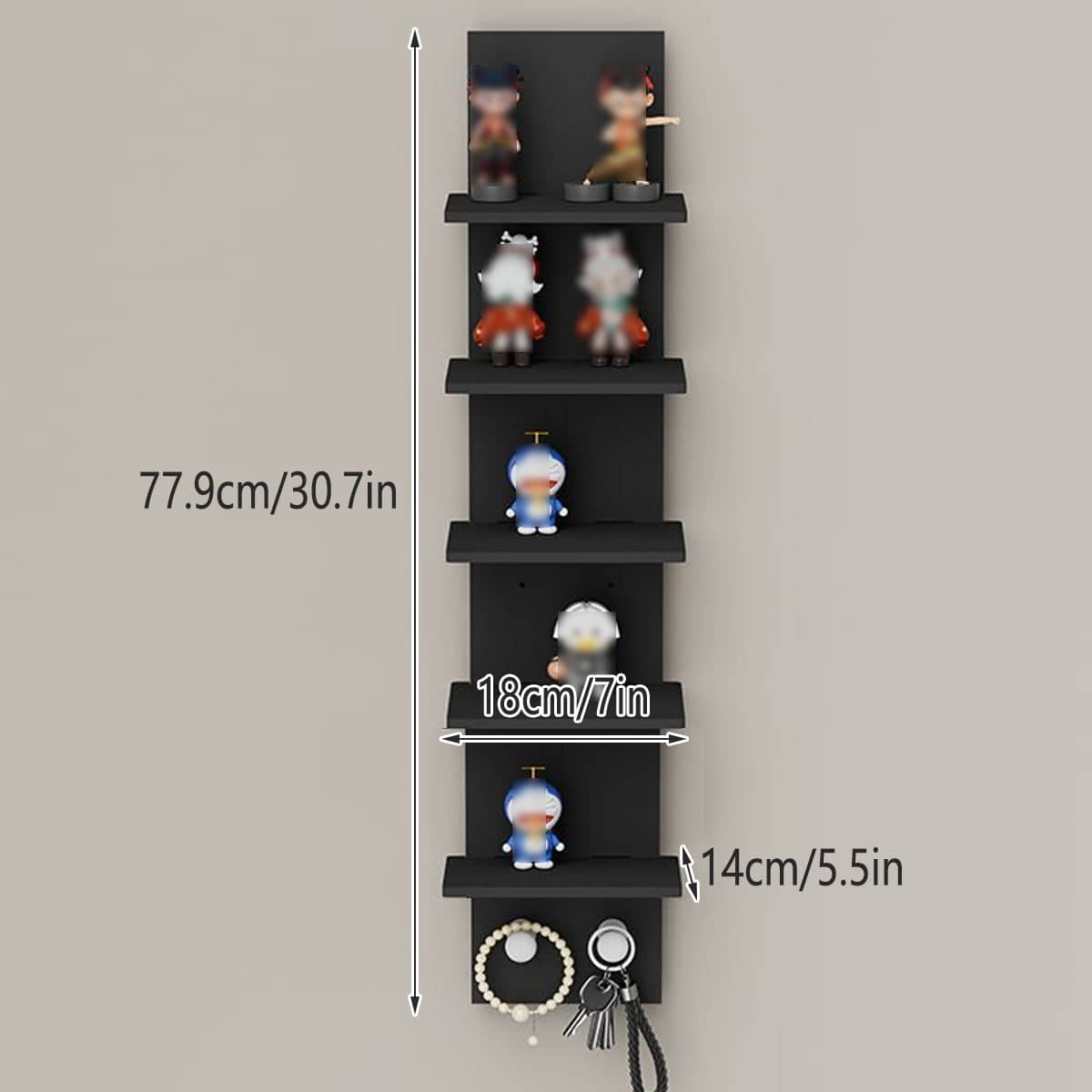 5 Tier Wall Mounted Shelf Black for Home Living Room Storage Use - view 3